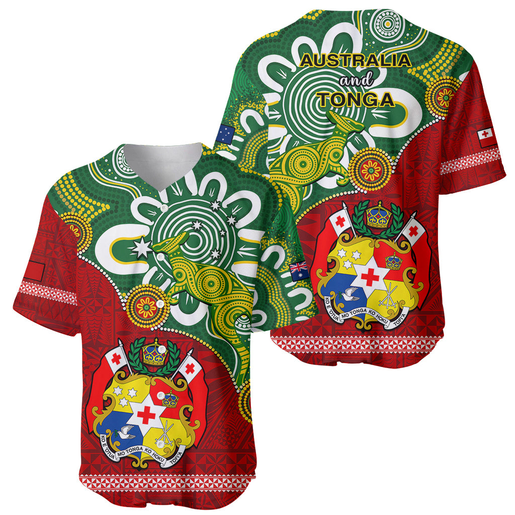 Australia And Tonga Baseball Jersey Aboriginal Mix Tongan Ngatu Unique Style - Wonder Print Shop