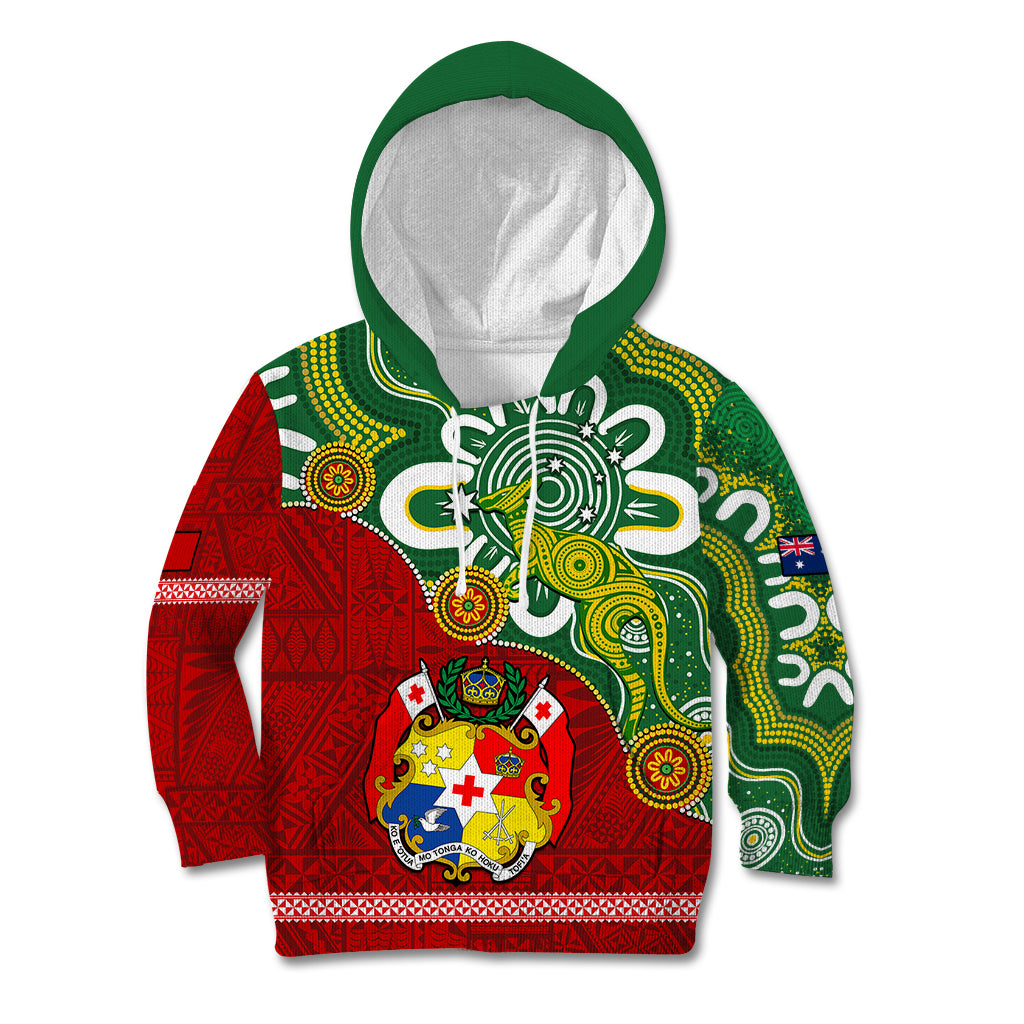 Australia And Tonga Kid Hoodie Aboriginal Mix Tongan Ngatu Unique Style - Wonder Print Shop