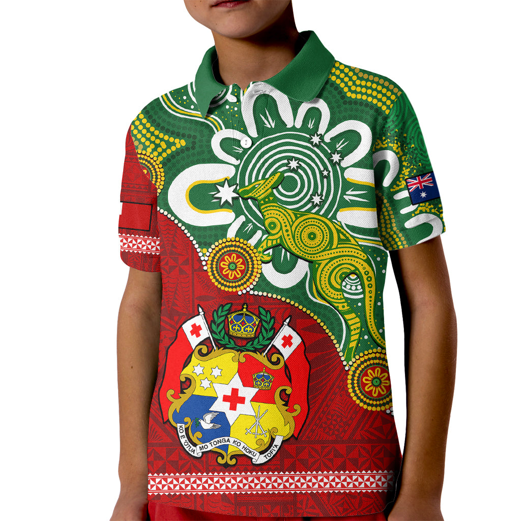 Australia And Tonga Polo Shirt for Kid Aboriginal Mix Tongan Ngatu Unique Style - Wonder Print Shop