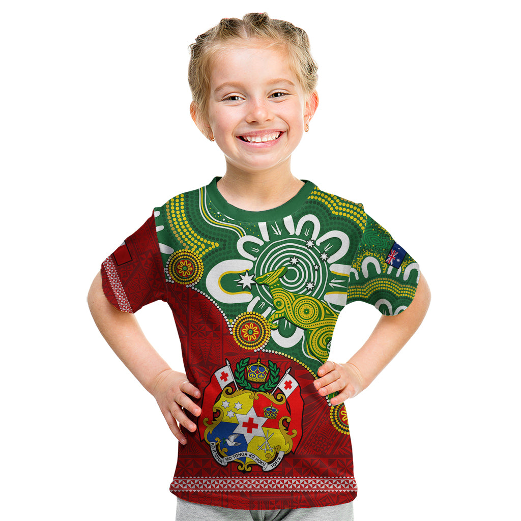 Australia And Tonga Kid T Shirt Aboriginal Mix Tongan Ngatu Unique Style - Wonder Print Shop