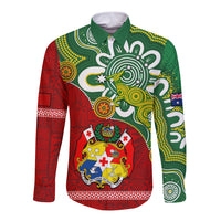 Australia And Tonga Long Sleeve Button Shirt Aboriginal Mix Tongan Ngatu Unique Style - Wonder Print Shop