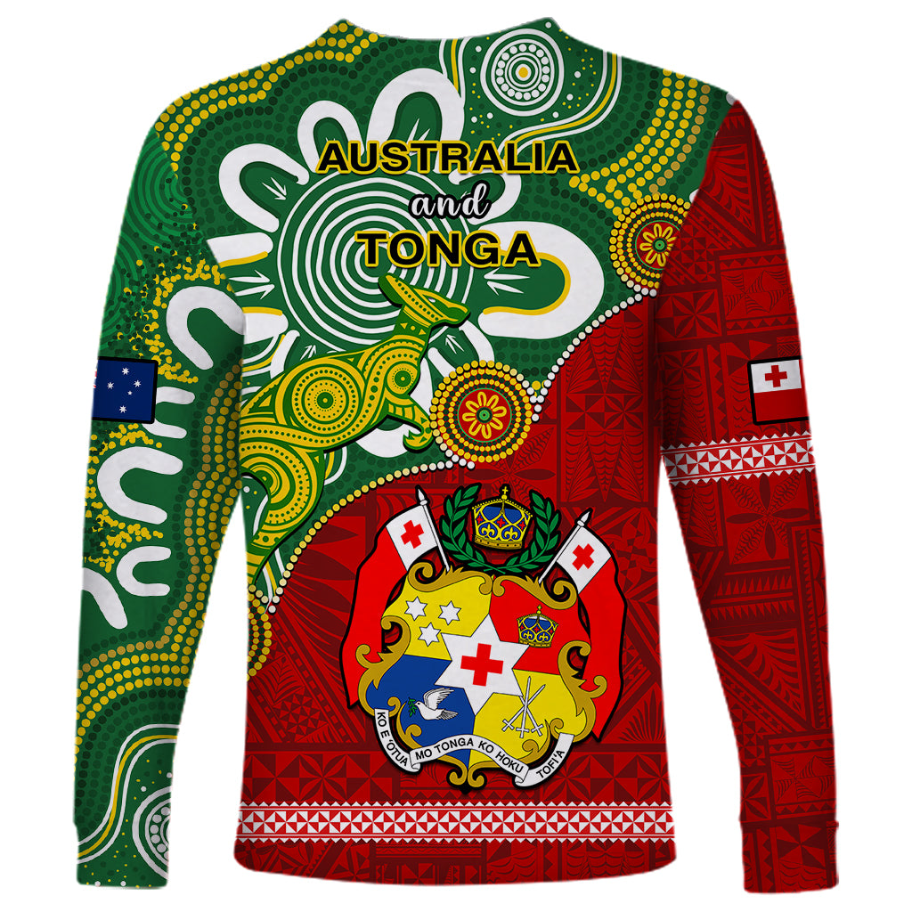 Australia And Tonga Long Sleeve Shirt Aboriginal Mix Tongan Ngatu Unique Style - Wonder Print Shop