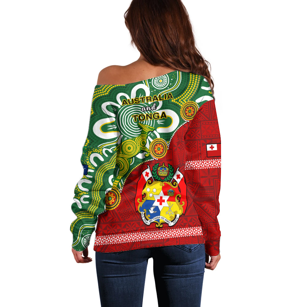 Australia And Tonga Off Shoulder Sweater Aboriginal Mix Tongan Ngatu Unique Style - Wonder Print Shop