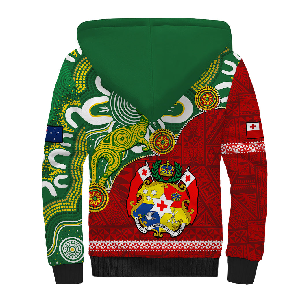 Australia And Tonga Sherpa Hoodie Aboriginal Mix Tongan Ngatu Unique Style - Wonder Print Shop