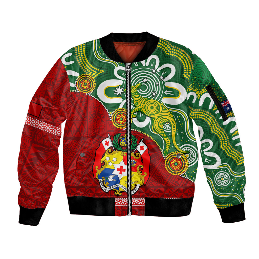 Australia And Tonga Sleeve Zip Bomber Jacket Aboriginal Mix Tongan Ngatu Unique Style - Wonder Print Shop