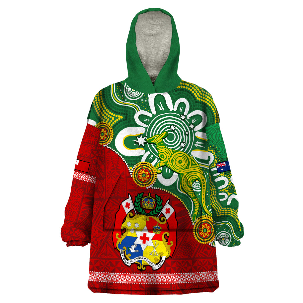 Australia And Tonga Wearable Blanket Hoodie Aboriginal Mix Tongan Ngatu Unique Style - Wonder Print Shop