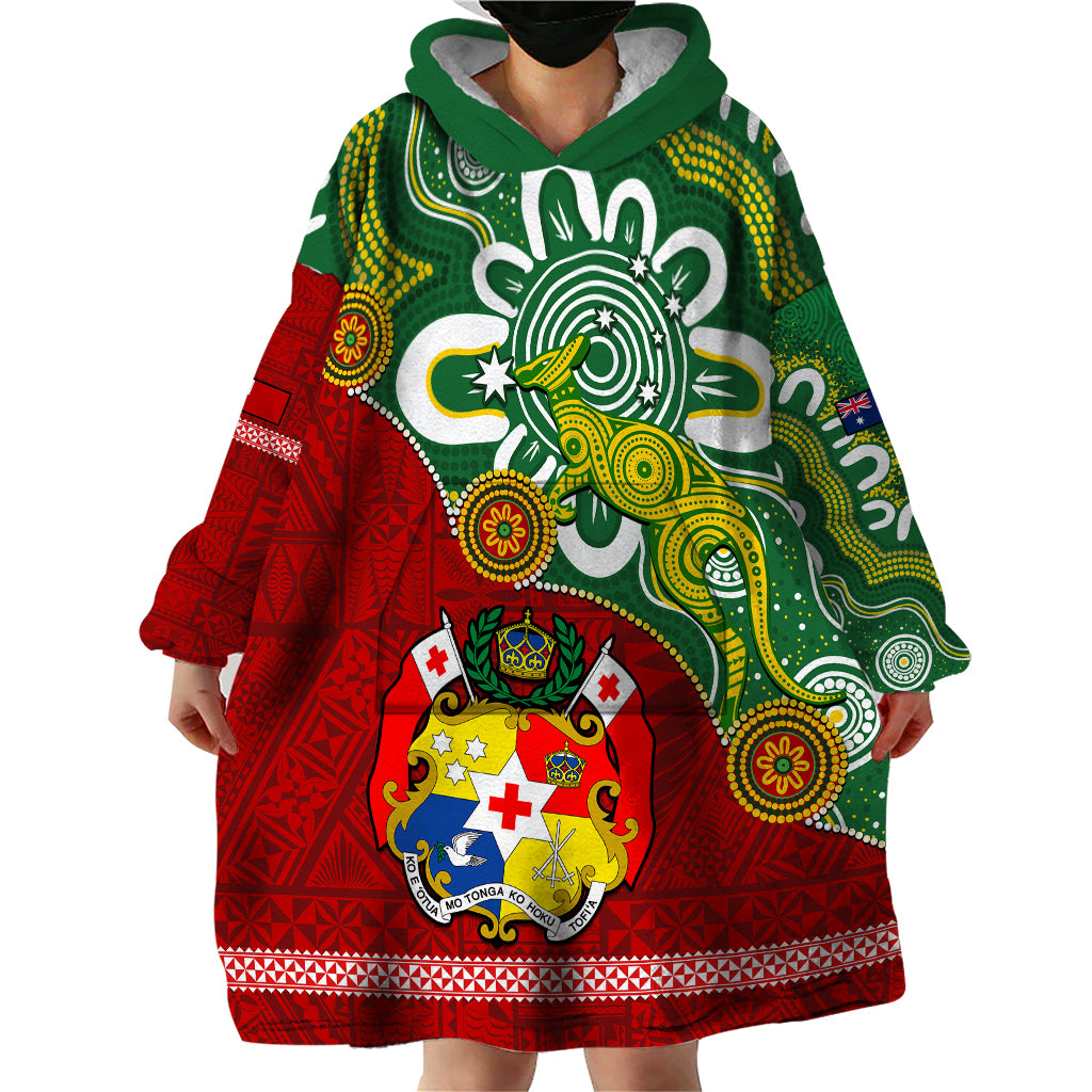 Australia And Tonga Wearable Blanket Hoodie Aboriginal Mix Tongan Ngatu Unique Style - Wonder Print Shop