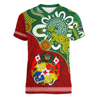 Australia And Tonga Women V Neck T Shirt Aboriginal Mix Tongan Ngatu Unique Style - Wonder Print Shop