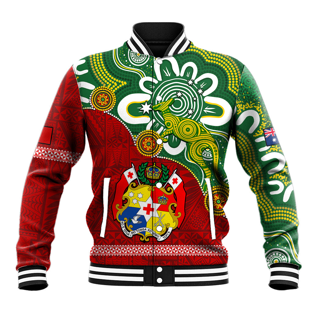 Personalised Australia And Tonga Baseball Jacket Aboriginal Mix Tongan Ngatu Unique Style - Wonder Print Shop