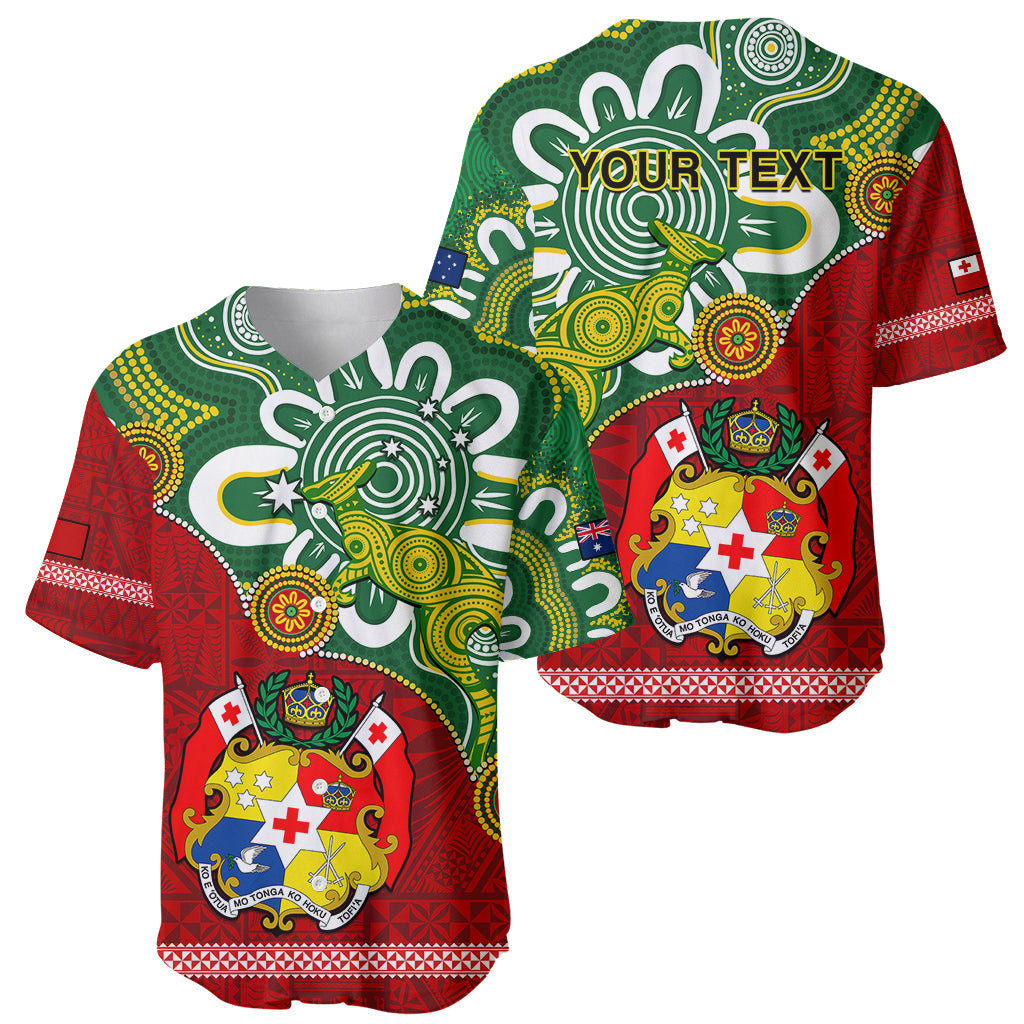 Personalised Australia And Tonga Baseball Jersey Aboriginal Mix Tongan Ngatu Unique Style - Wonder Print Shop