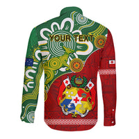 Personalised Australia And Tonga Long Sleeve Button Shirt Aboriginal Mix Tongan Ngatu Unique Style - Wonder Print Shop
