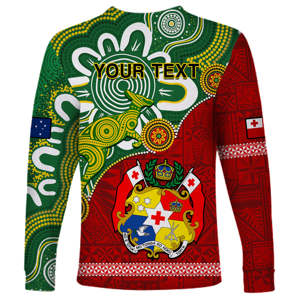 Personalised Australia And Tonga Long Sleeve Shirt Aboriginal Mix Tongan Ngatu Unique Style - Wonder Print Shop