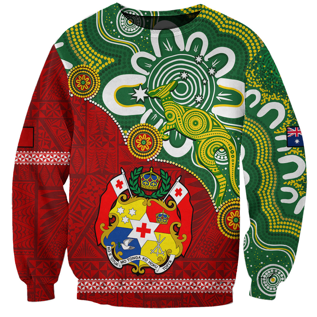 Personalised Australia And Tonga Sweatshirt Aboriginal Mix Tongan Ngatu Unique Style - Wonder Print Shop