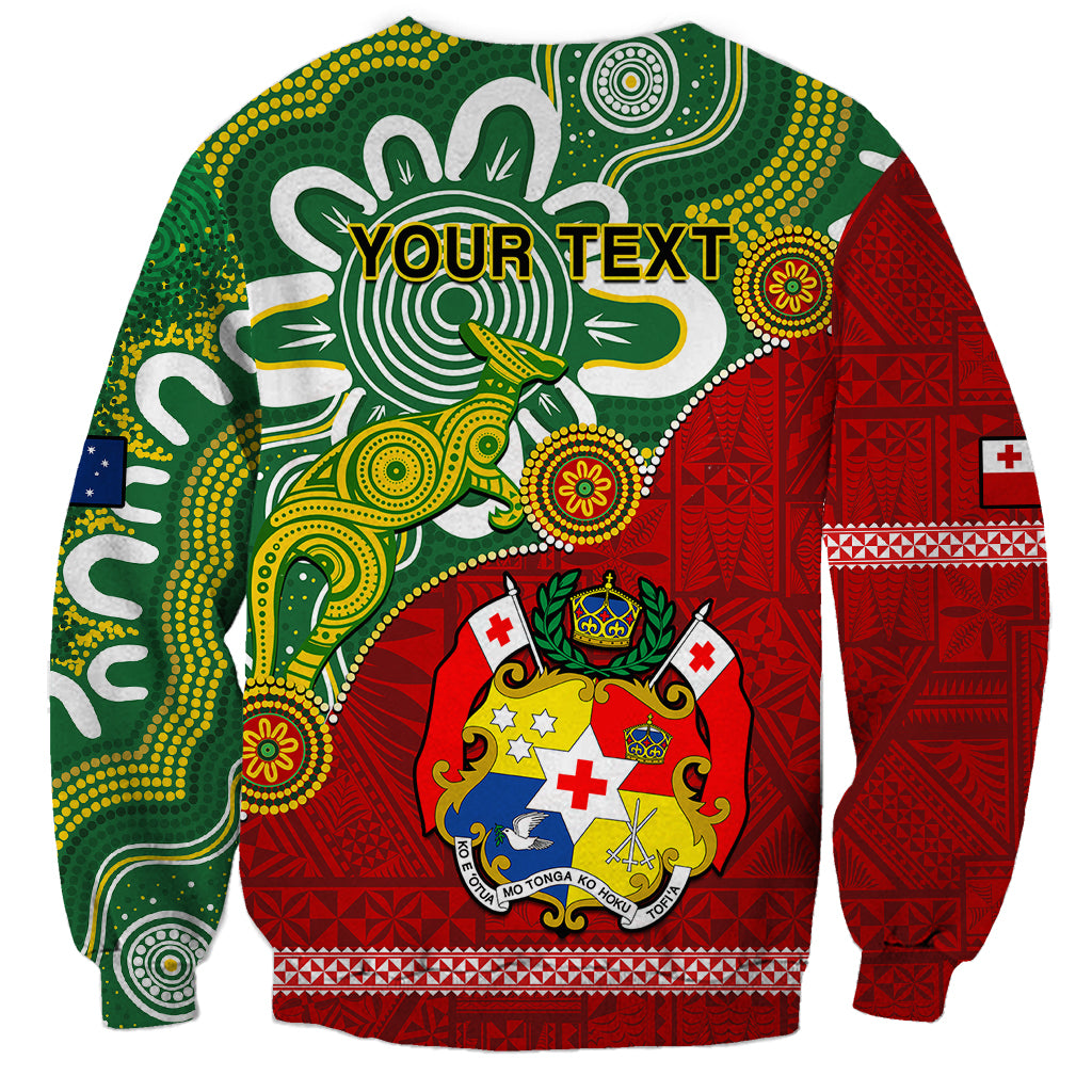 Personalised Australia And Tonga Sweatshirt Aboriginal Mix Tongan Ngatu Unique Style - Wonder Print Shop