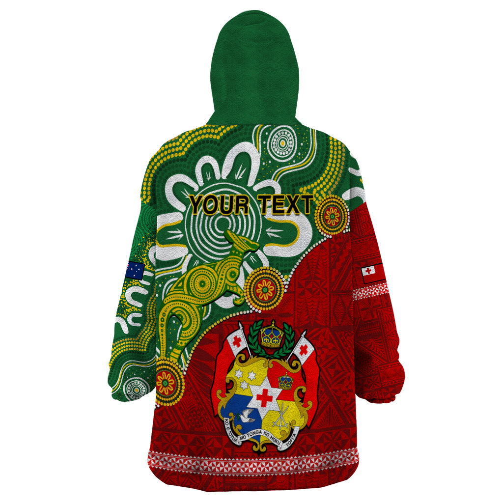 Personalised Australia And Tonga Wearable Blanket Hoodie Aboriginal Mix Tongan Ngatu Unique Style - Wonder Print Shop