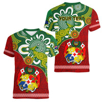 Personalised Australia And Tonga Women V Neck T Shirt Aboriginal Mix Tongan Ngatu Unique Style - Wonder Print Shop