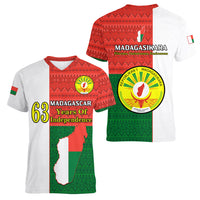 26 June Madagascar Independence Day Women V Neck T Shirt Madagasikara African Pattern - Wonder Print Shop