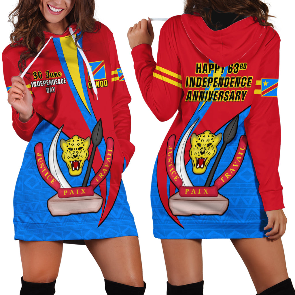 30 June Democratic Republic of the Congo Independence Day Hoodie Dress Happy 63rd Anniversary - Wonder Print Shop