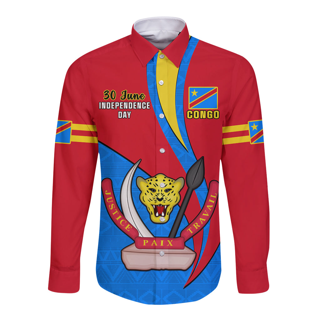 30 June Democratic Republic of the Congo Independence Day Long Sleeve Button Shirt Happy 63rd Anniversary - Wonder Print Shop