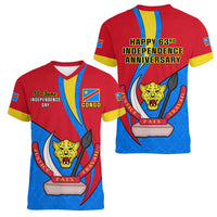 30 June Democratic Republic of the Congo Independence Day Women V Neck T Shirt Happy 63rd Anniversary - Wonder Print Shop