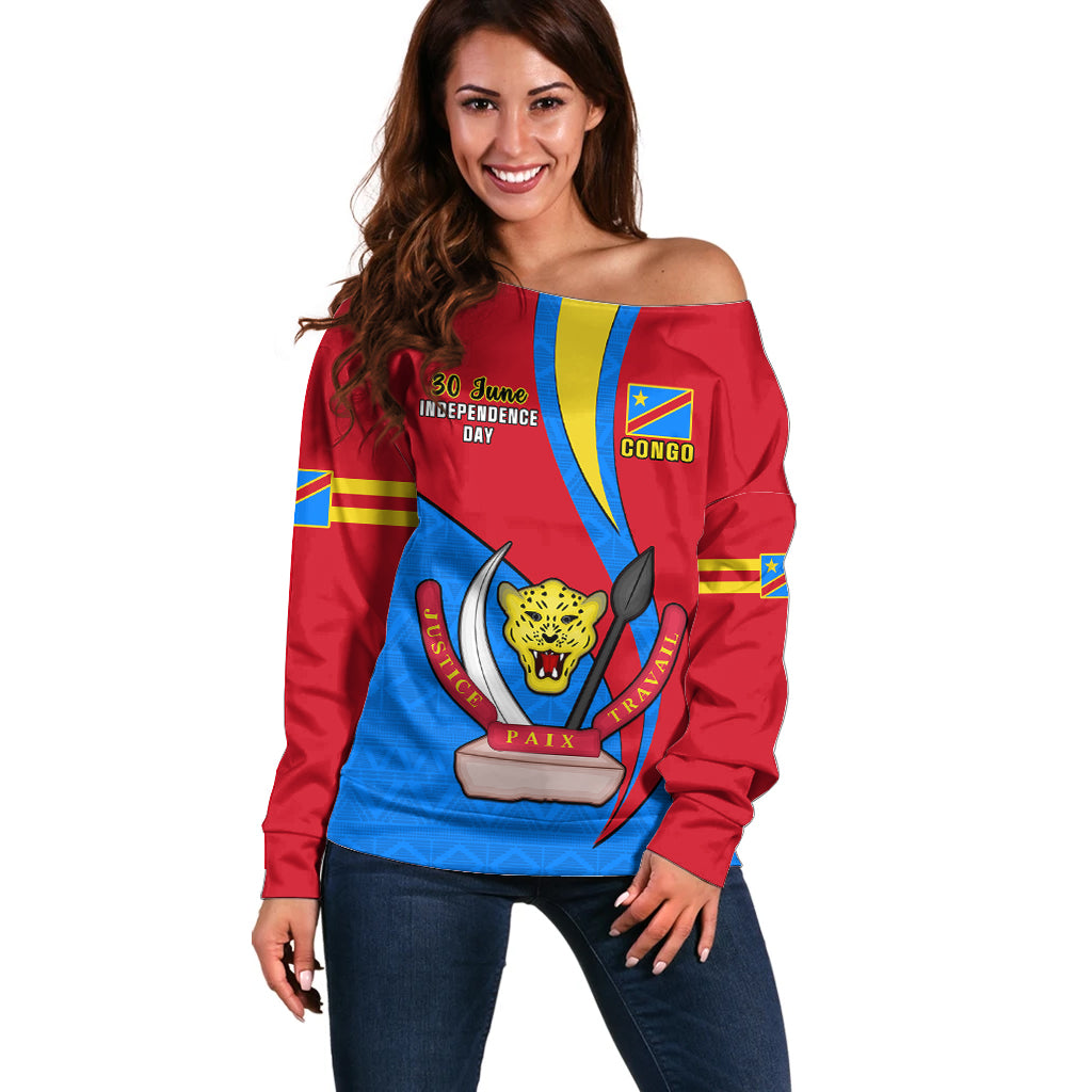 Personalised 30 June Democratic Republic of the Congo Independence Day Off Shoulder Sweater Happy 63rd Anniversary - Wonder Print Shop