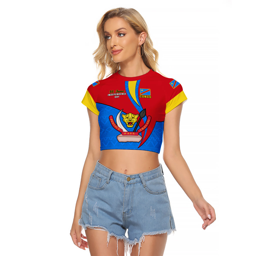 Personalised 30 June Democratic Republic of the Congo Independence Day Raglan Cropped T Shirt Happy 63rd Anniversary - Wonder Print Shop