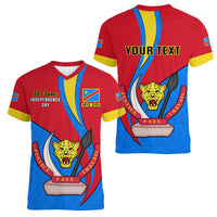 Personalised 30 June Democratic Republic of the Congo Independence Day Women V Neck T Shirt Happy 63rd Anniversary - Wonder Print Shop