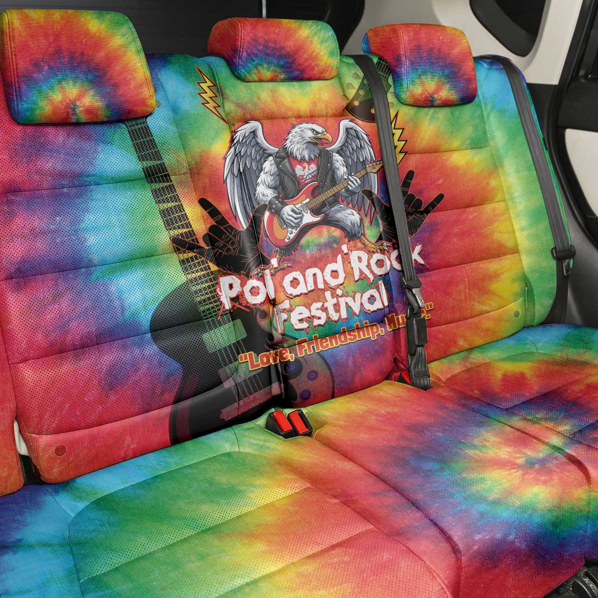 Rock Festival Poland Back Car Seat Cover Polska Eagle Mascot Tie Dye Vibes - Wonder Print Shop