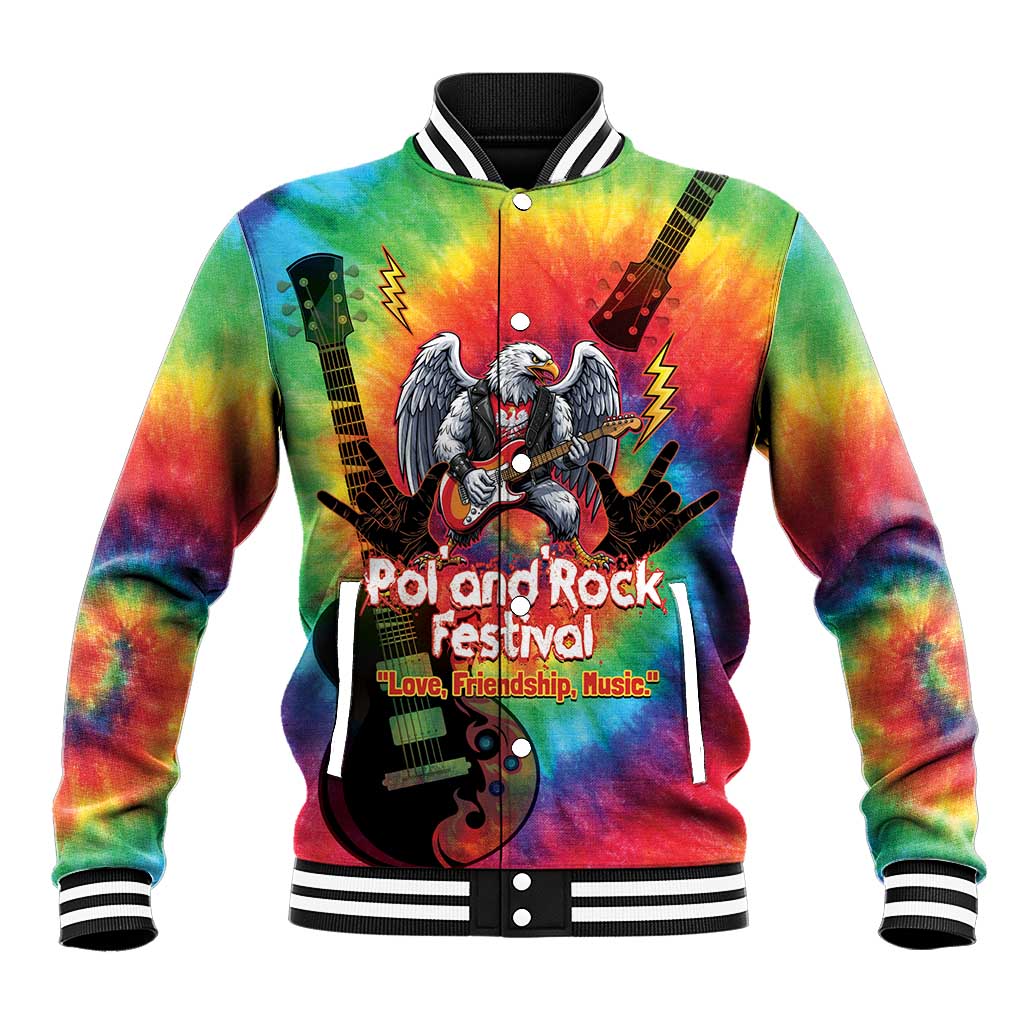 Rock Festival Poland Baseball Jacket Polska Eagle Mascot Tie Dye Vibes - Wonder Print Shop