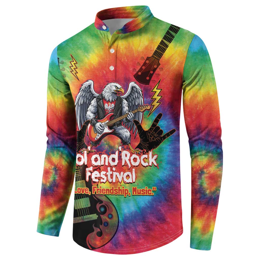 Rock Festival Poland Button Sweatshirt Polska Eagle Mascot Tie Dye Vibes - Wonder Print Shop