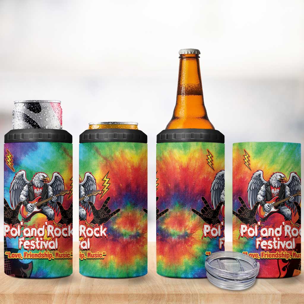 Rock Festival Poland 4 in 1 Can Cooler Tumbler Polska Eagle Mascot Tie Dye Vibes - Wonder Print Shop