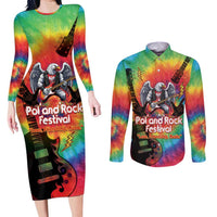 Rock Festival Poland Couples Matching Long Sleeve Bodycon Dress and Long Sleeve Button Shirt Polska Eagle Mascot Tie Dye Vibes - Wonder Print Shop