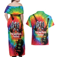 Rock Festival Poland Couples Matching Off Shoulder Maxi Dress and Hawaiian Shirt Polska Eagle Mascot Tie Dye Vibes - Wonder Print Shop