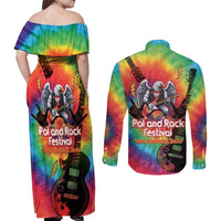 Rock Festival Poland Couples Matching Off Shoulder Maxi Dress and Long Sleeve Button Shirt Polska Eagle Mascot Tie Dye Vibes - Wonder Print Shop