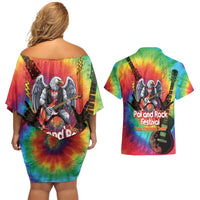 Rock Festival Poland Couples Matching Off Shoulder Short Dress and Hawaiian Shirt Polska Eagle Mascot Tie Dye Vibes - Wonder Print Shop