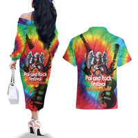 Rock Festival Poland Couples Matching Off The Shoulder Long Sleeve Dress and Hawaiian Shirt Polska Eagle Mascot Tie Dye Vibes - Wonder Print Shop