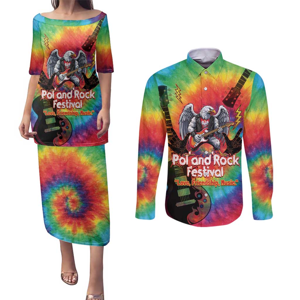Rock Festival Poland Couples Matching Puletasi and Long Sleeve Button Shirt Polska Eagle Mascot Tie Dye Vibes - Wonder Print Shop