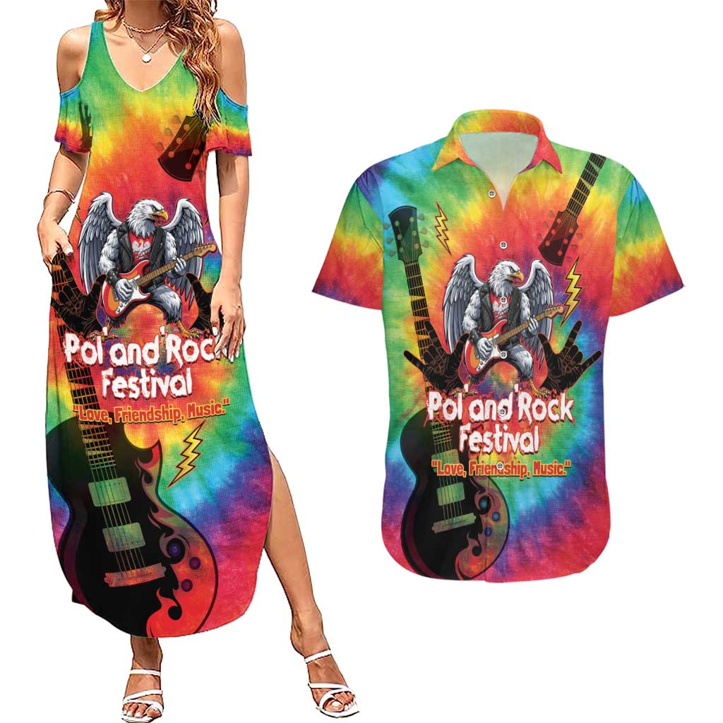Rock Festival Poland Couples Matching Summer Maxi Dress and Hawaiian Shirt Polska Eagle Mascot Tie Dye Vibes - Wonder Print Shop