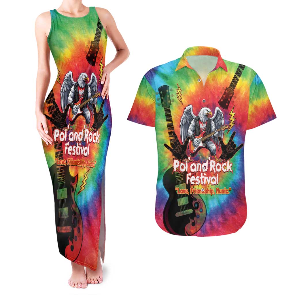 Rock Festival Poland Couples Matching Tank Maxi Dress and Hawaiian Shirt Polska Eagle Mascot Tie Dye Vibes - Wonder Print Shop