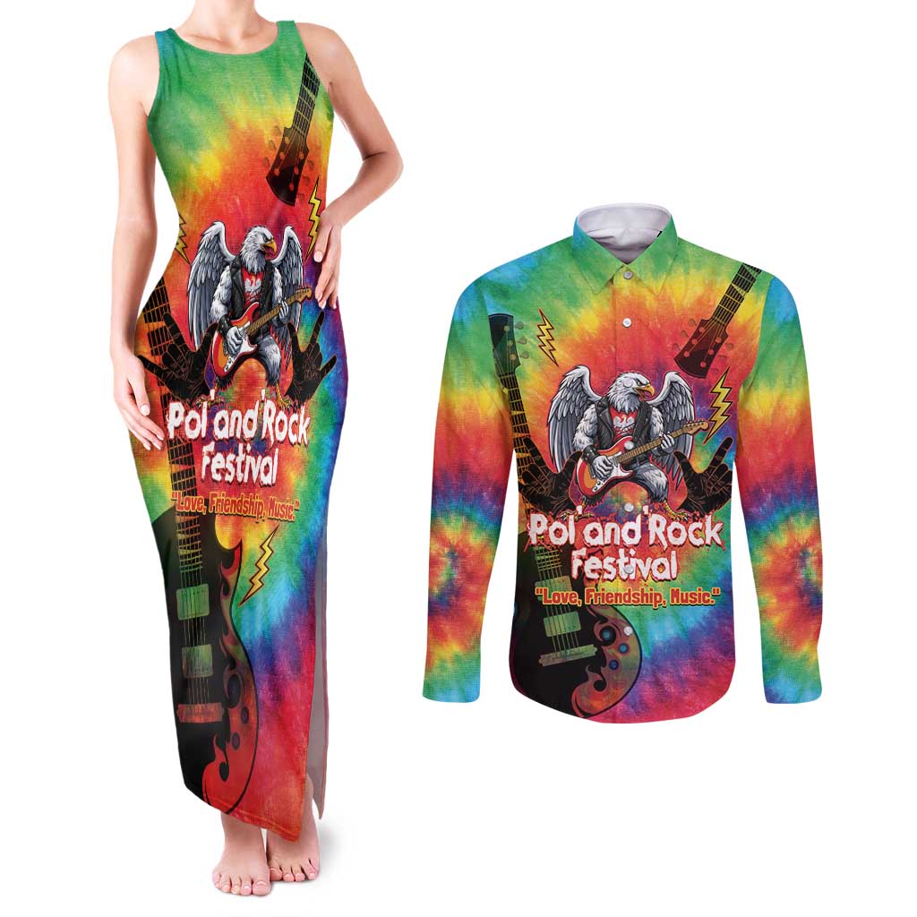 Rock Festival Poland Couples Matching Tank Maxi Dress and Long Sleeve Button Shirt Polska Eagle Mascot Tie Dye Vibes - Wonder Print Shop
