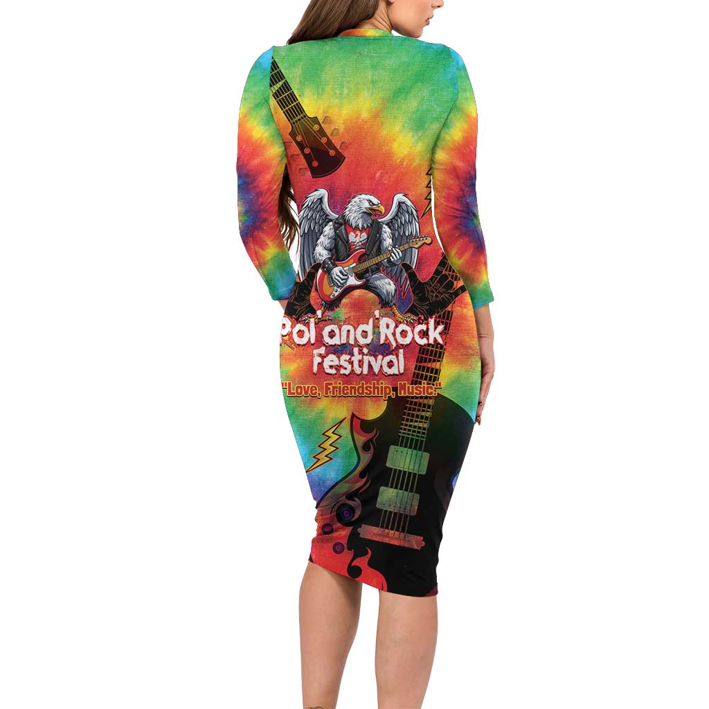 Rock Festival Poland Family Matching Long Sleeve Bodycon Dress and Hawaiian Shirt Polska Eagle Mascot Tie Dye Vibes - Wonder Print Shop