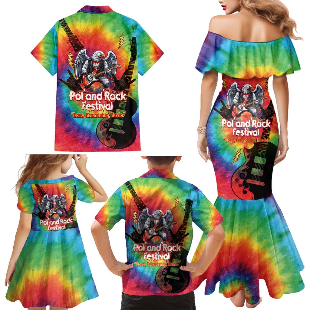Rock Festival Poland Family Matching Mermaid Dress and Hawaiian Shirt Polska Eagle Mascot Tie Dye Vibes - Wonder Print Shop