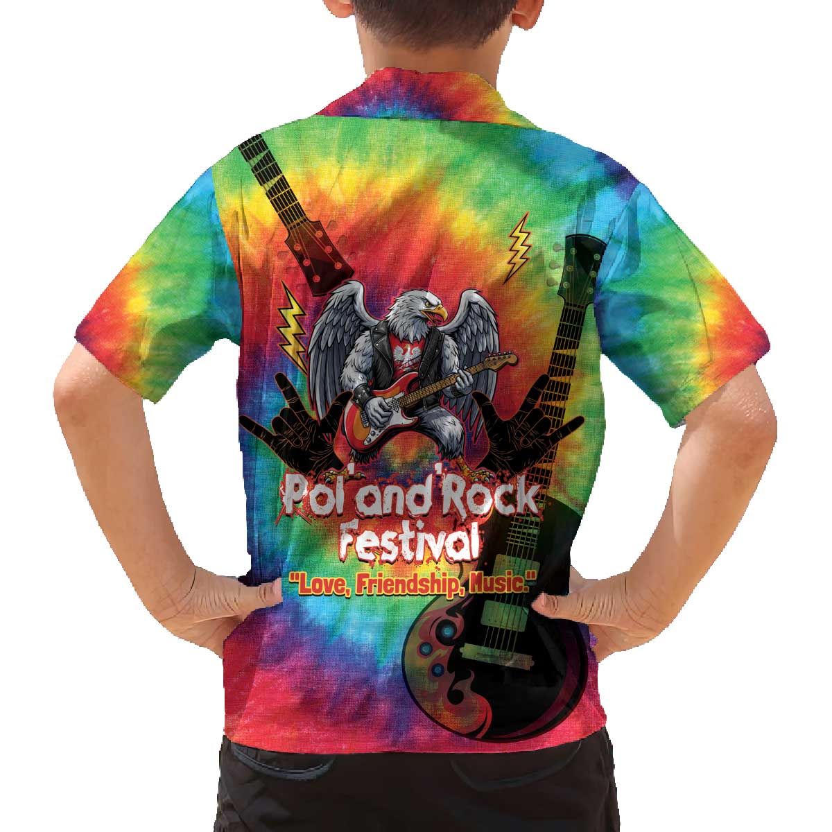 Rock Festival Poland Family Matching Off The Shoulder Long Sleeve Dress and Hawaiian Shirt Polska Eagle Mascot Tie Dye Vibes - Wonder Print Shop