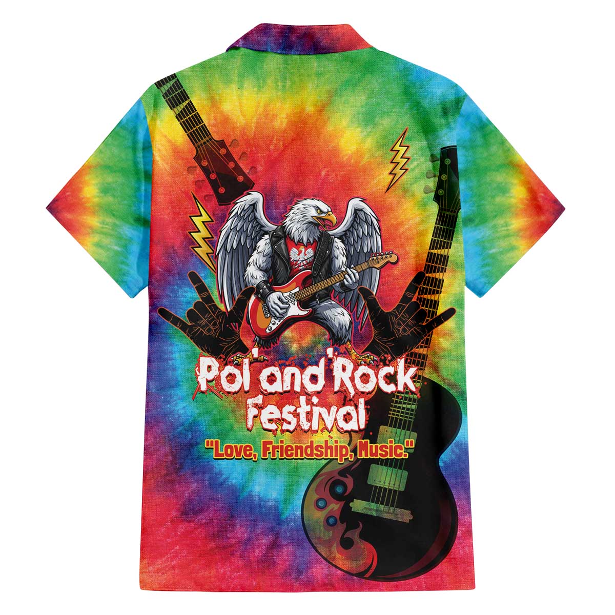 Rock Festival Poland Family Matching Off The Shoulder Long Sleeve Dress and Hawaiian Shirt Polska Eagle Mascot Tie Dye Vibes - Wonder Print Shop
