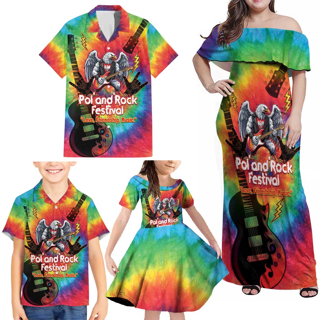 Rock Festival Poland Family Matching Off Shoulder Maxi Dress and Hawaiian Shirt Polska Eagle Mascot Tie Dye Vibes - Wonder Print Shop