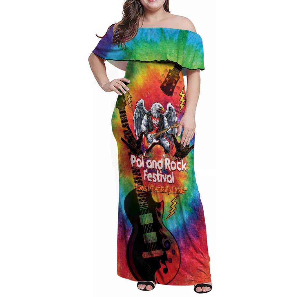 Rock Festival Poland Family Matching Off Shoulder Maxi Dress and Hawaiian Shirt Polska Eagle Mascot Tie Dye Vibes - Wonder Print Shop