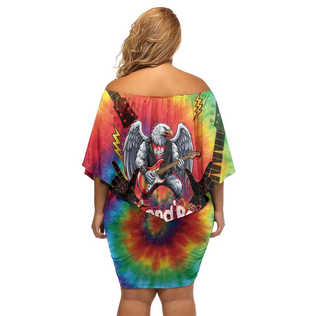 Rock Festival Poland Family Matching Off Shoulder Short Dress and Hawaiian Shirt Polska Eagle Mascot Tie Dye Vibes - Wonder Print Shop