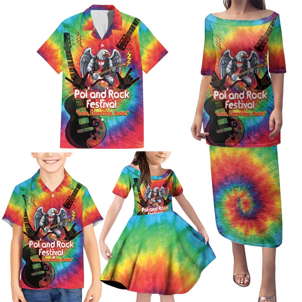 Rock Festival Poland Family Matching Puletasi and Hawaiian Shirt Polska Eagle Mascot Tie Dye Vibes - Wonder Print Shop