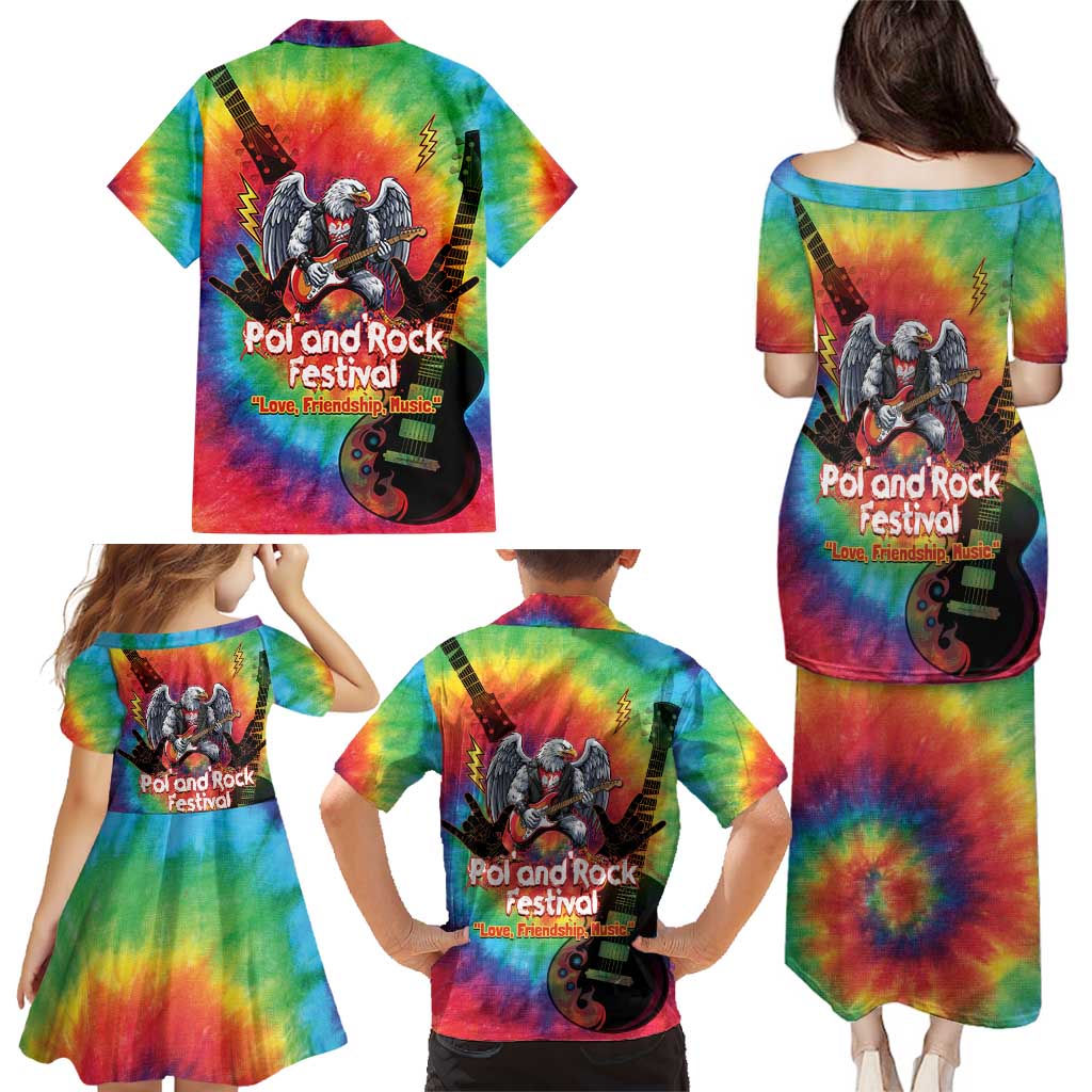 Rock Festival Poland Family Matching Puletasi and Hawaiian Shirt Polska Eagle Mascot Tie Dye Vibes - Wonder Print Shop