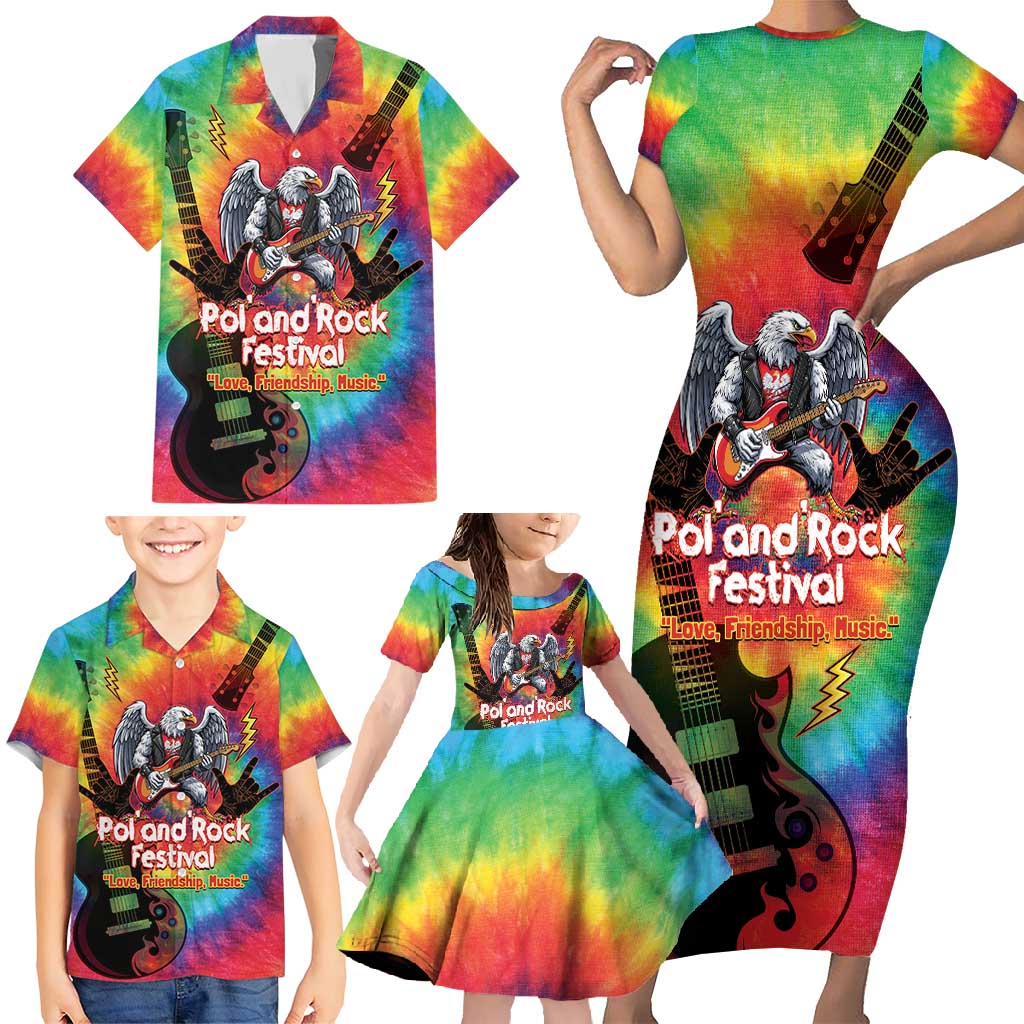 Rock Festival Poland Family Matching Short Sleeve Bodycon Dress and Hawaiian Shirt Polska Eagle Mascot Tie Dye Vibes - Wonder Print Shop